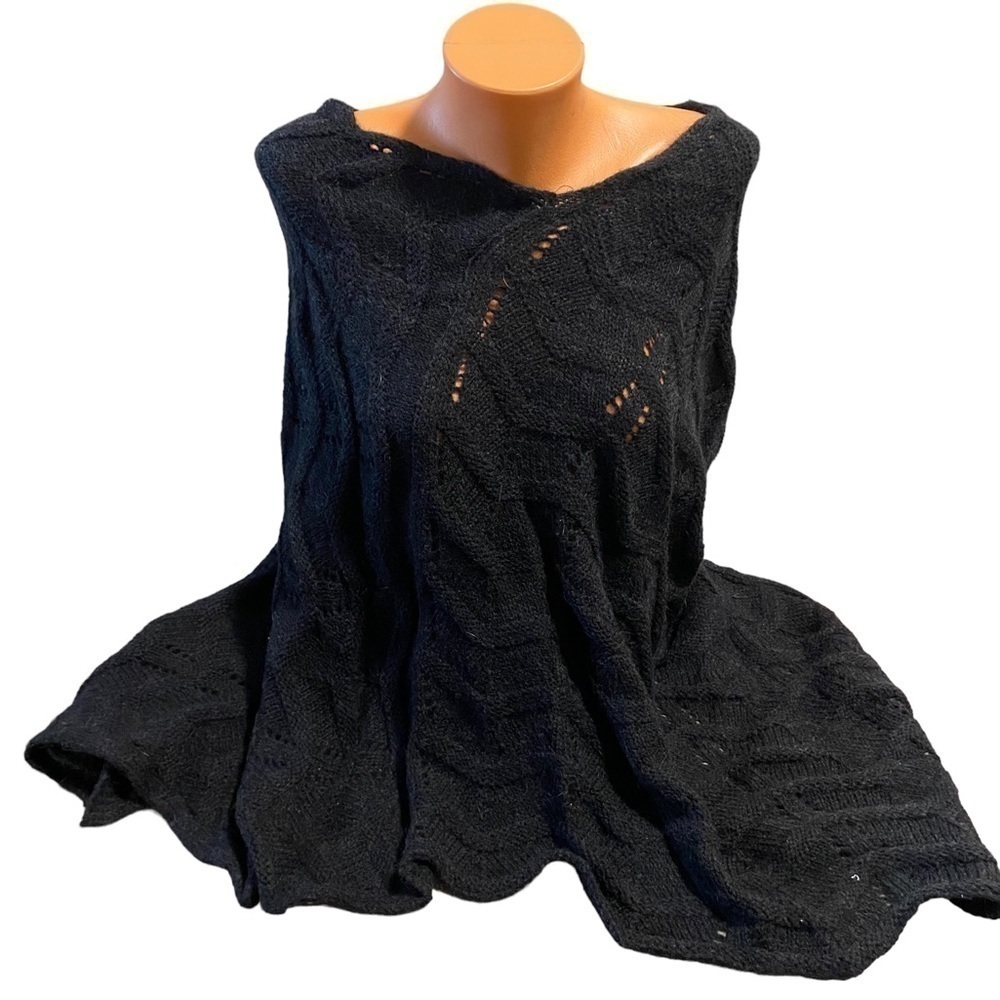 FRATELLITALLI Black Knit Alpaca Wool Acrylic Ruana Wrap/Italy/OS/Luxe+Lovely